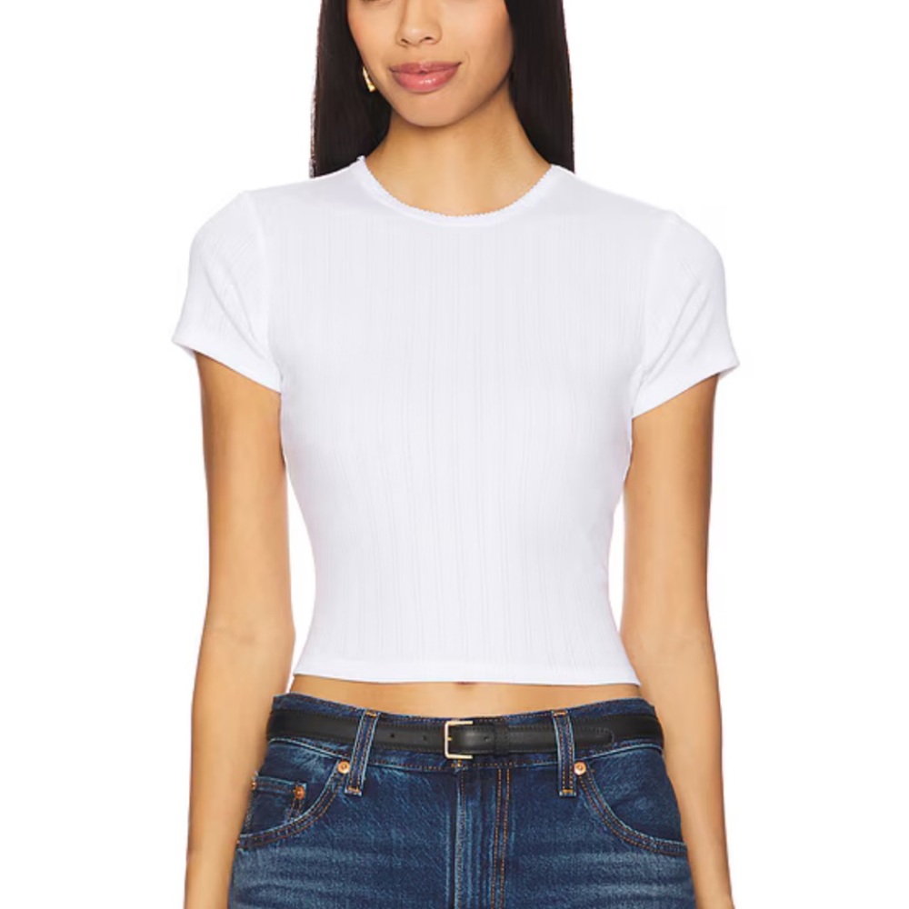 Good American Cotton Pointelle Baby Tee XS